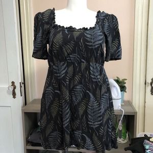 Disturbia Lana Mini Dress Size 12 Black Grey Empire Fern Print Goth Alternative